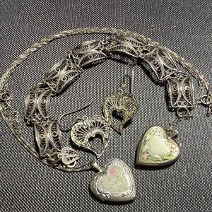 Elegant Sterling Silver Heart Jewelry Locket Filagree Lot  (2)